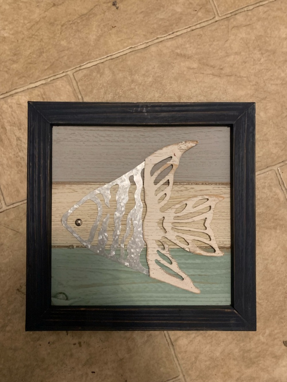 Framed Coastal Fish Wall Art in Blue, Cream, Silver